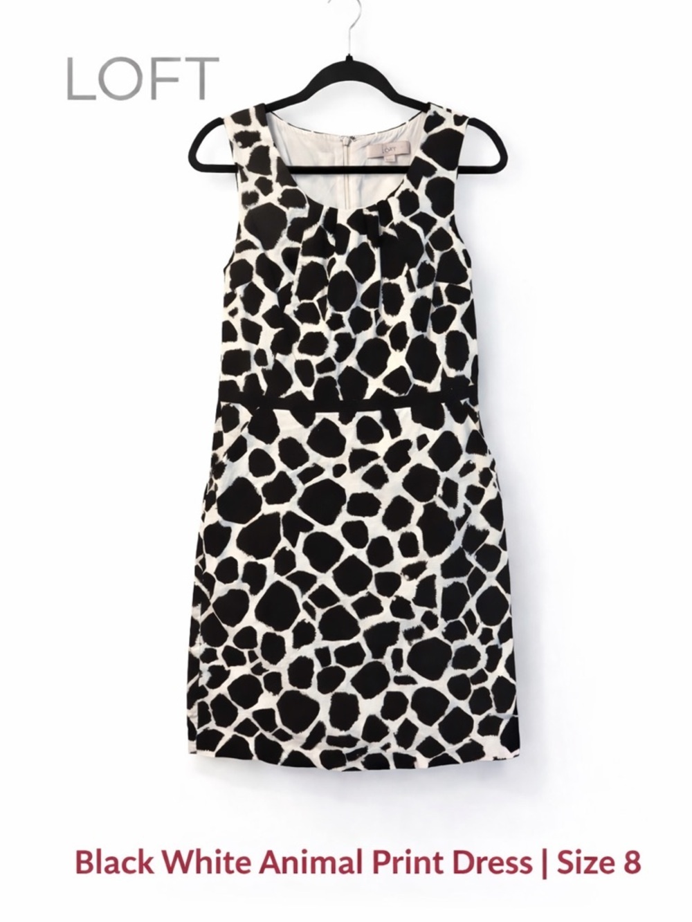 LOFT Black White Animal Print Dress Size 8 Sleeveless Career Work Sheath
